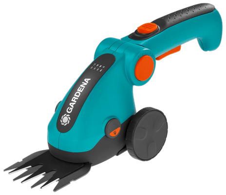 MAT - Accessoire Matériel - MAT006 - GARDENA - Kit cisaille à gazon Comfort Cut Li + manche télescopique + roues. Batterie Li-ion 3,6 V / 3,0 Ah intégrée. Lame de gazon Made in Germany de 8 cm de largeur. Très bonne ergonomie grâce à la poignée pivot