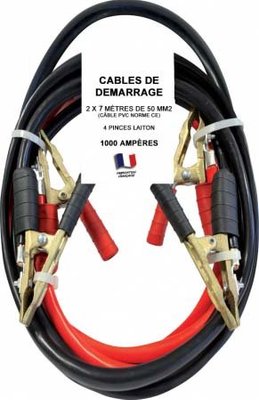 Equipement Atelier - Charge - CABLES DEMARRAGE 500A - 2x3m - �25mm� - Pinces Pro Laiton Pur