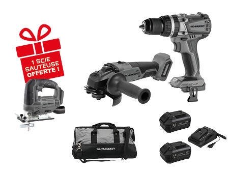 Equipement Atelier - Electroportatif - PACK MEULEUSE 125+PERCEUSE PERCU 60+GRAND SAC +CHARGEUR+2 BATTERIES 4AH
